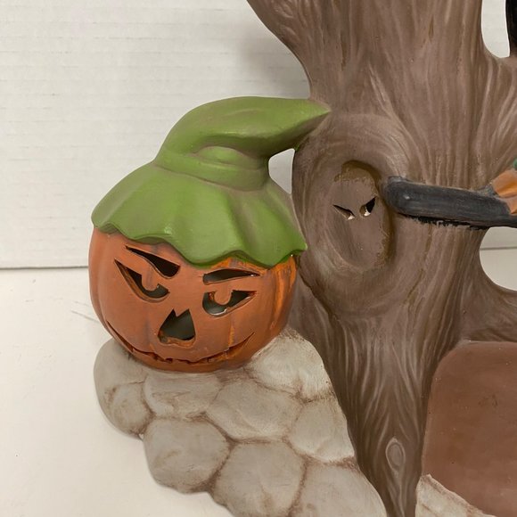Cramer 1980 Halloween ceramic sculpture witch Jack-o-Lantern black cat owl light - Picture 3 of 12